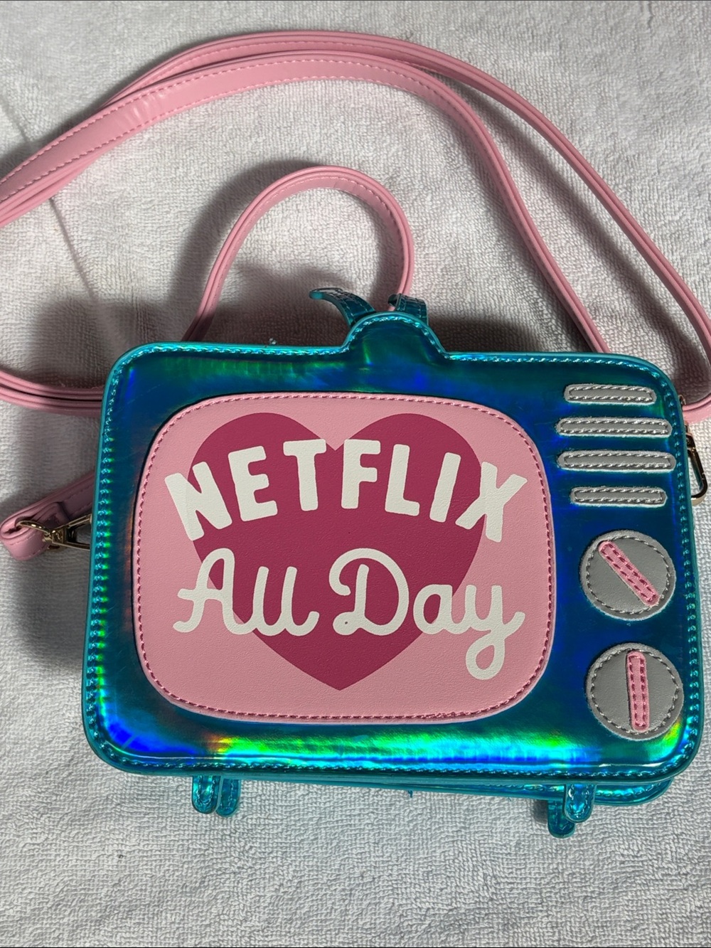 Netflix Pink Heart Holographic Blue Tablet Case